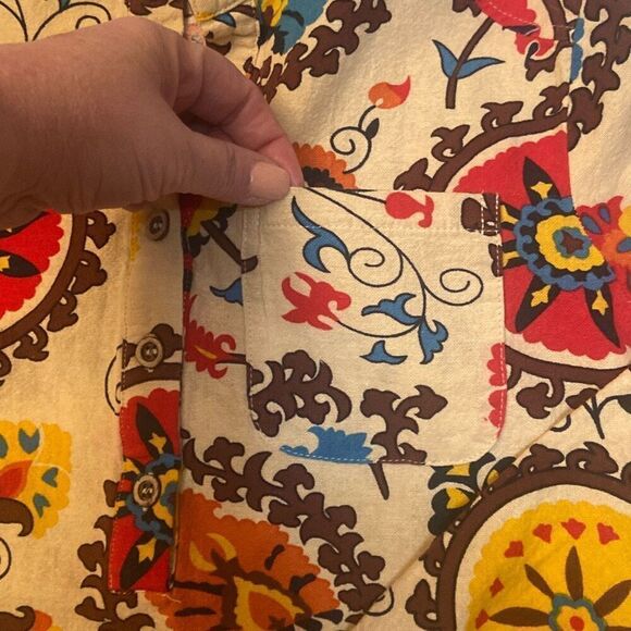 Emery Rose Tan Colorful Floral Boho Bohemian Long Sleeve Tunic Women Size Small - Picture 8 of 12